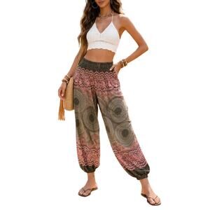Boho Harem Pants Mandala Print Elastic Waist Festival Yoga Hippie S/M
